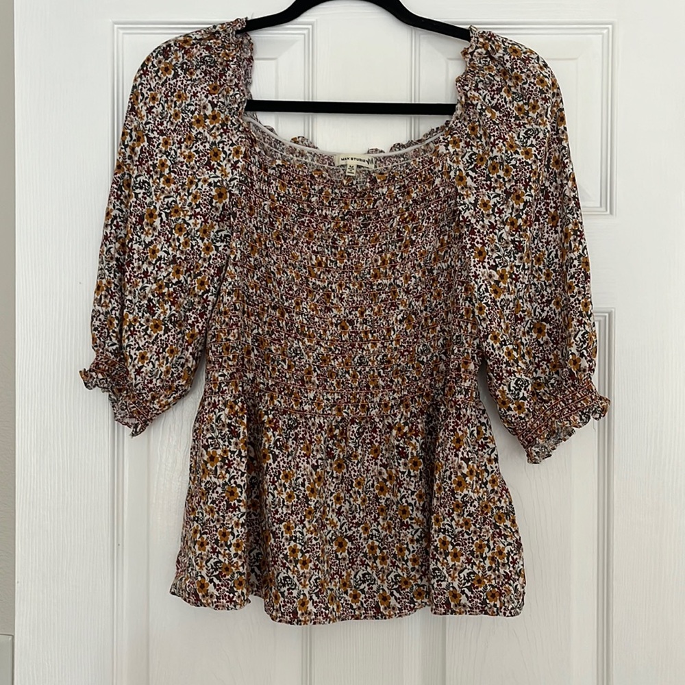 Max Studio smocked floral fall top